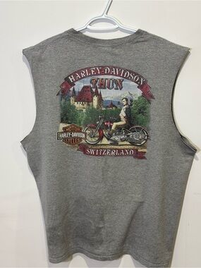 Harley-Davidson Grey Muscle Tee with Red & Green Graphic